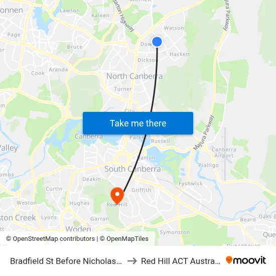 Bradfield St Before Nicholas St to Red Hill ACT Australia map