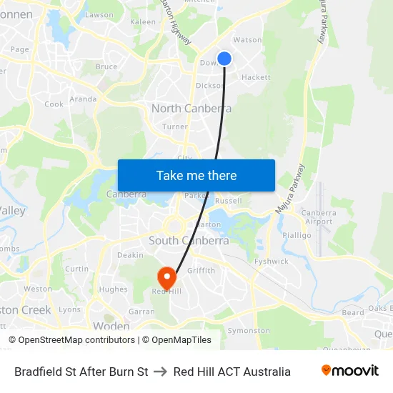 Bradfield St After Burn St to Red Hill ACT Australia map