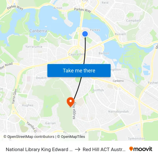 National Library King Edward Tce to Red Hill ACT Australia map