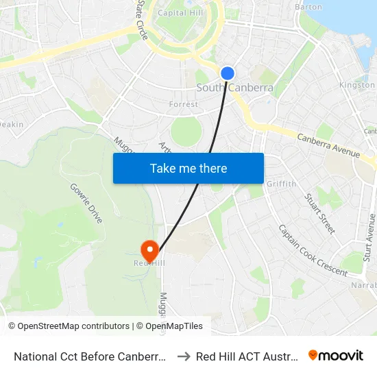 National Cct Before Canberra Av to Red Hill ACT Australia map