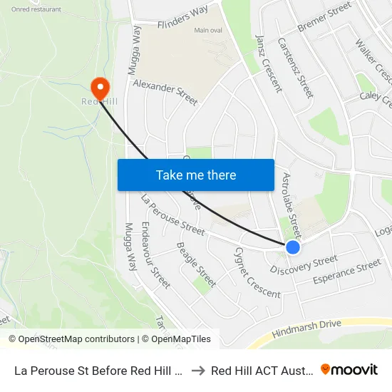 La Perouse St Before Red Hill Shops to Red Hill ACT Australia map