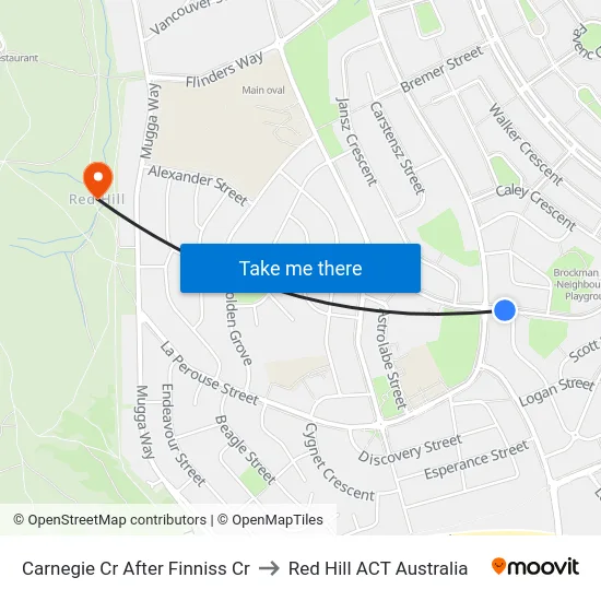 Carnegie Cr After Finniss Cr to Red Hill ACT Australia map