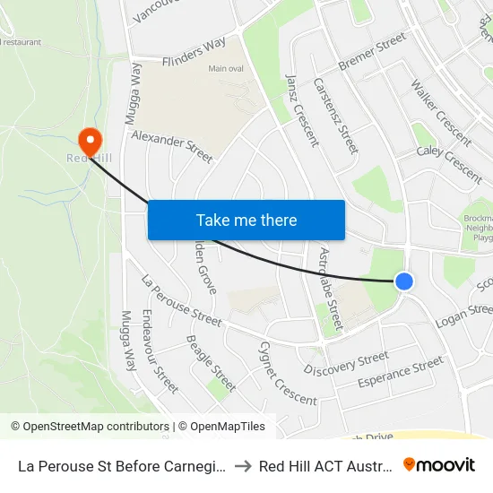 La Perouse St Before Carnegie Cr to Red Hill ACT Australia map