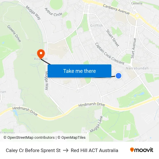 Caley Cr Before Sprent St to Red Hill ACT Australia map