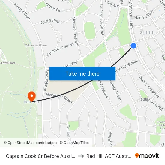 Captain Cook Cr Before Austin St to Red Hill ACT Australia map