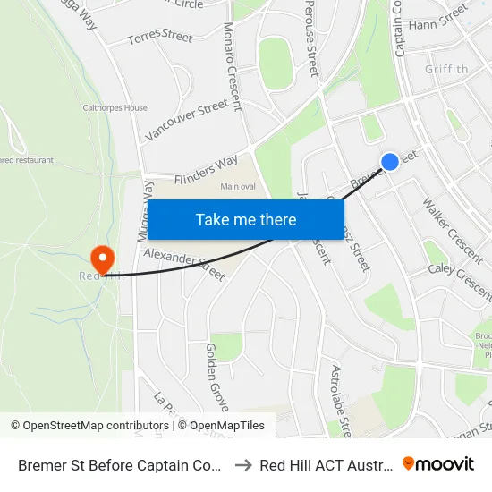 Bremer St Before Captain Cook Cr to Red Hill ACT Australia map