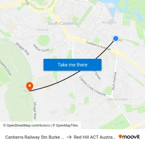 Canberra Railway Stn Burke Cr to Red Hill ACT Australia map