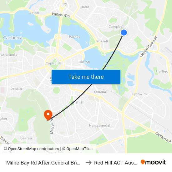 Milne Bay Rd After General Bridges Rd to Red Hill ACT Australia map