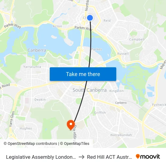 Legislative Assembly London Cct to Red Hill ACT Australia map