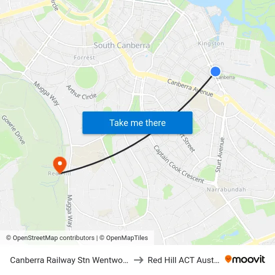 Canberra Railway Stn Wentworth Av to Red Hill ACT Australia map
