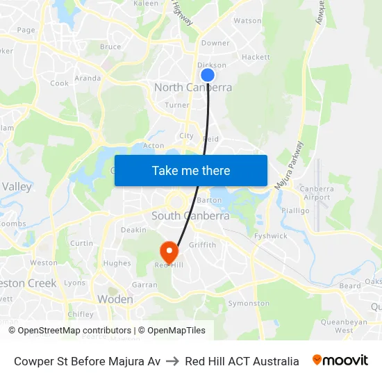 Cowper St Before Majura Av to Red Hill ACT Australia map
