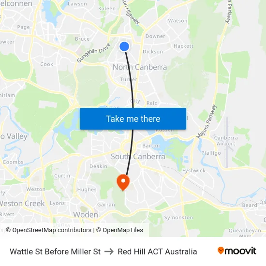 Wattle St Before Miller St to Red Hill ACT Australia map