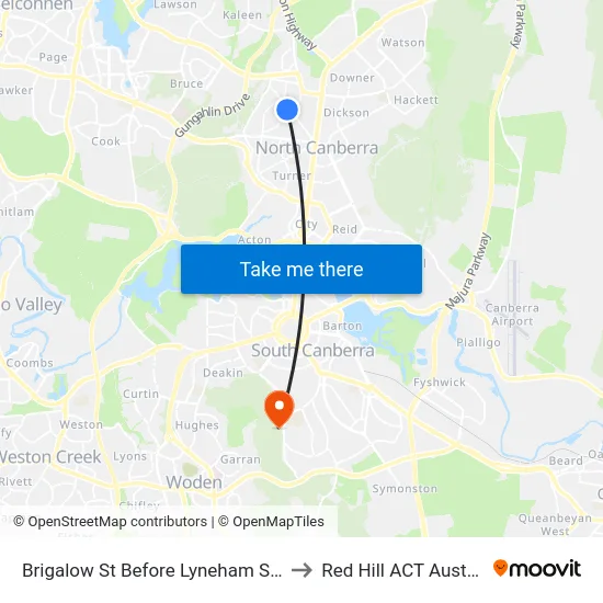 Brigalow St Before Lyneham Shops to Red Hill ACT Australia map