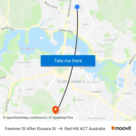 Fawkner St After Elouera St to Red Hill ACT Australia map