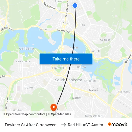 Fawkner St After Girrahween St to Red Hill ACT Australia map