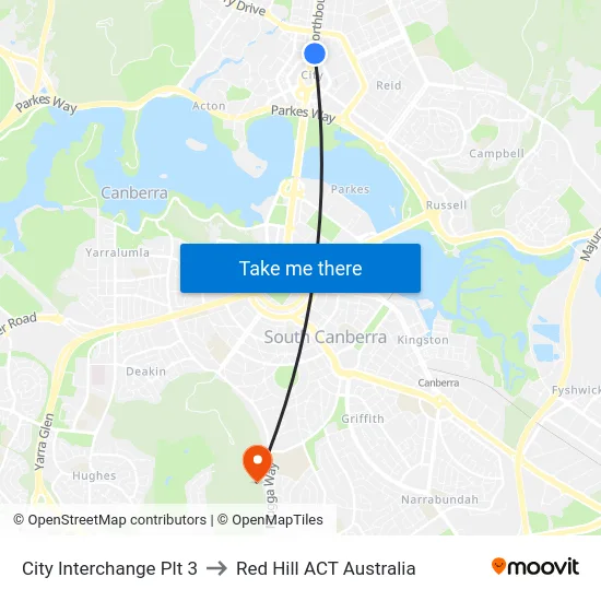 City Interchange Plt 3 to Red Hill ACT Australia map