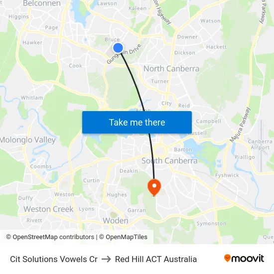 Cit Solutions Vowels Cr to Red Hill ACT Australia map