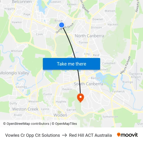 Vowles Cr Opp Cit Solutions to Red Hill ACT Australia map