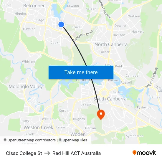Cisac College St to Red Hill ACT Australia map