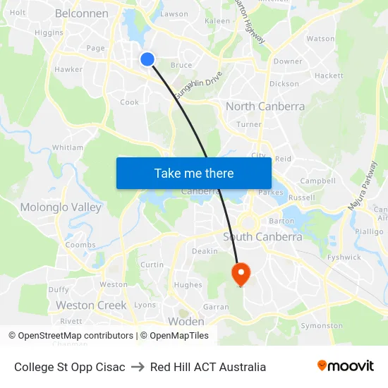College St Opp Cisac to Red Hill ACT Australia map