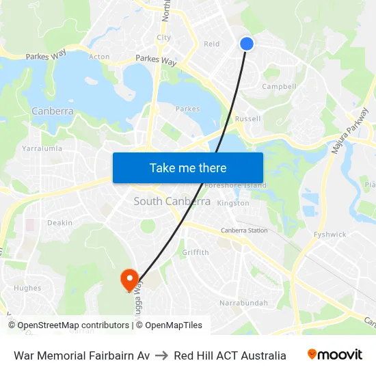 War Memorial Fairbairn Av to Red Hill ACT Australia map