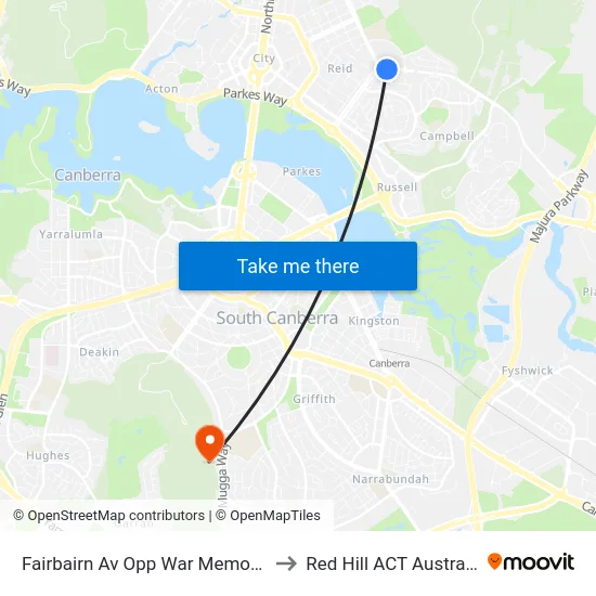 Fairbairn Av Opp War Memorial to Red Hill ACT Australia map