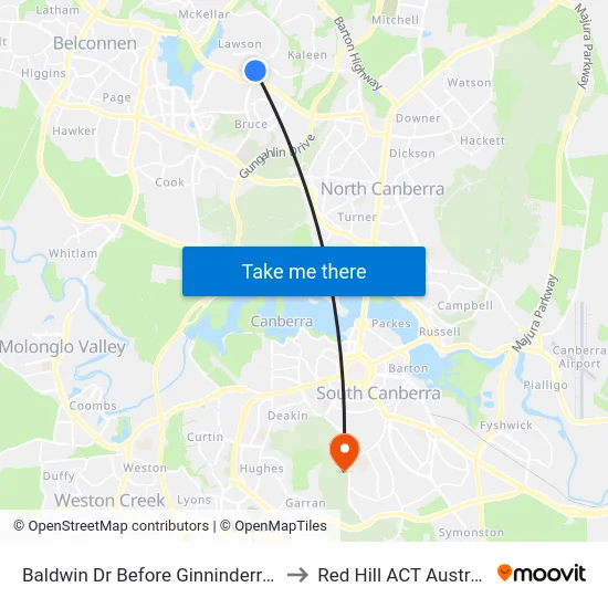 Baldwin Dr Before Ginninderra Dr to Red Hill ACT Australia map