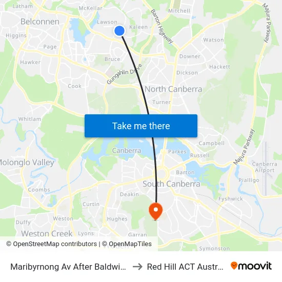 Maribyrnong Av After Baldwin Dr to Red Hill ACT Australia map
