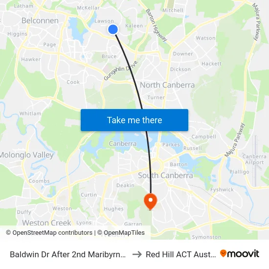 Baldwin Dr After 2nd Maribyrnong Av to Red Hill ACT Australia map