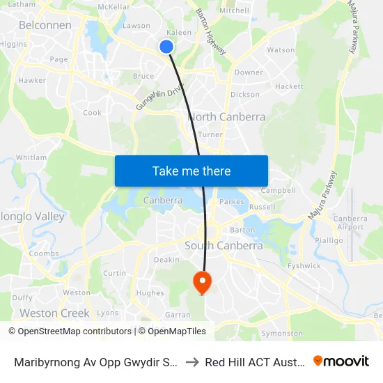 Maribyrnong Av Opp Gwydir Square to Red Hill ACT Australia map