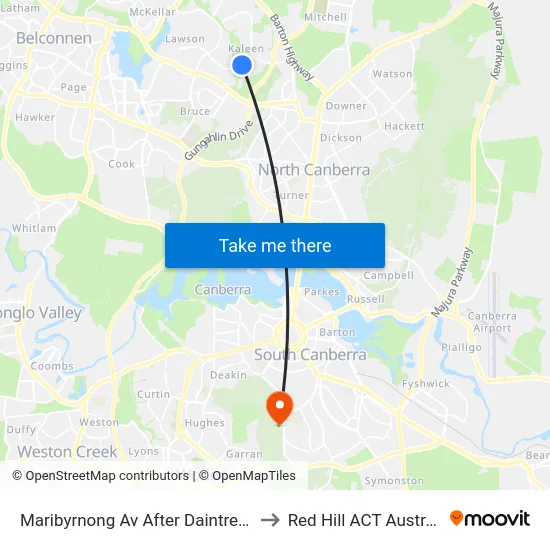 Maribyrnong Av After Daintree Cr to Red Hill ACT Australia map