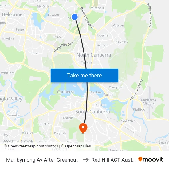 Maribyrnong Av After Greenough Cct to Red Hill ACT Australia map