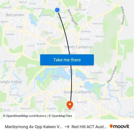 Maribyrnong Av Opp Kaleen Village to Red Hill ACT Australia map