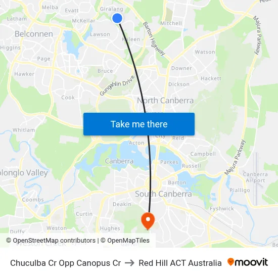 Chuculba Cr Opp Canopus Cr to Red Hill ACT Australia map