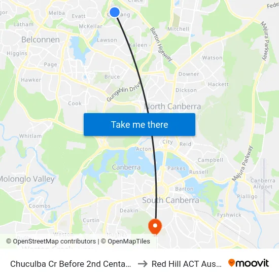 Chuculba Cr Before 2nd Centaurus St to Red Hill ACT Australia map