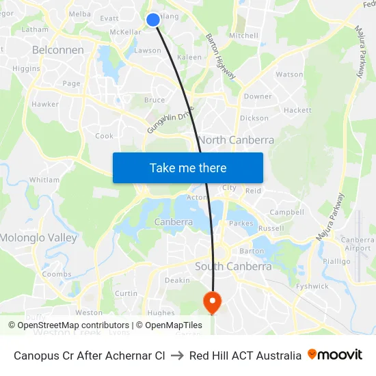 Canopus Cr After Achernar Cl to Red Hill ACT Australia map