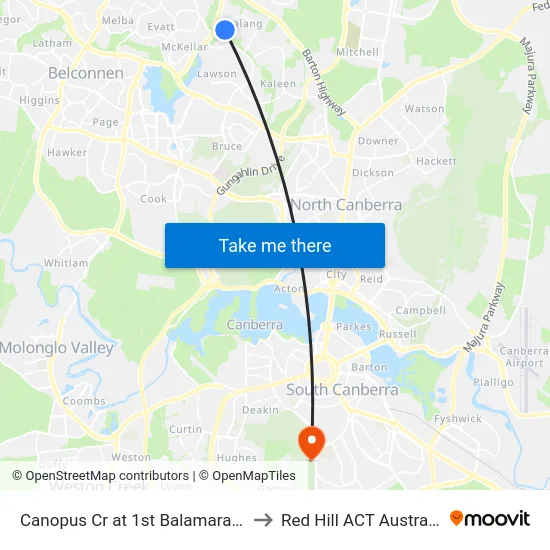 Canopus Cr at 1st Balamara St to Red Hill ACT Australia map