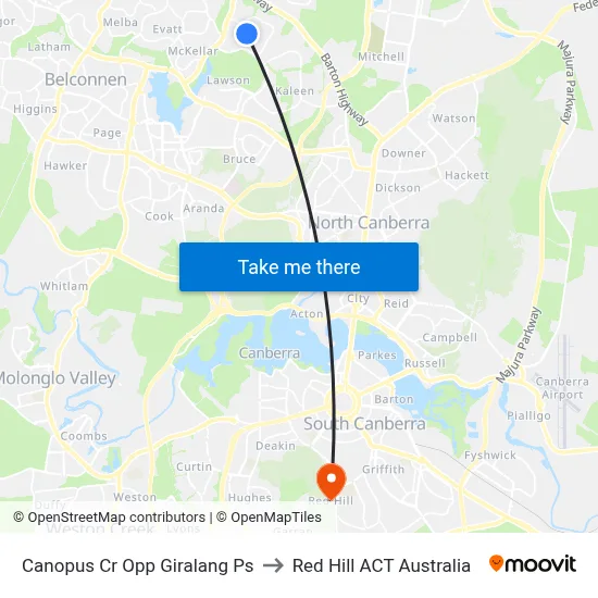 Canopus Cr Opp Giralang Ps to Red Hill ACT Australia map