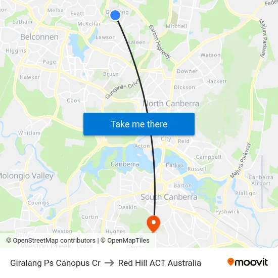 Giralang Ps Canopus Cr to Red Hill ACT Australia map