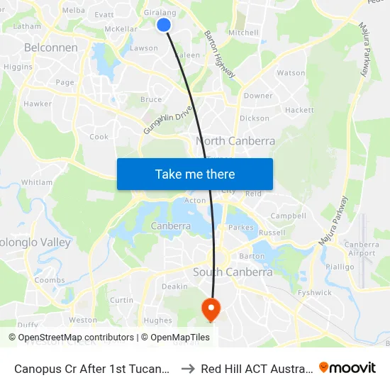 Canopus Cr After 1st Tucana St to Red Hill ACT Australia map