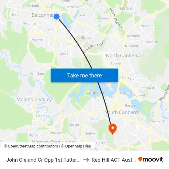 John Cleland Cr Opp 1st Tattersall Cr to Red Hill ACT Australia map