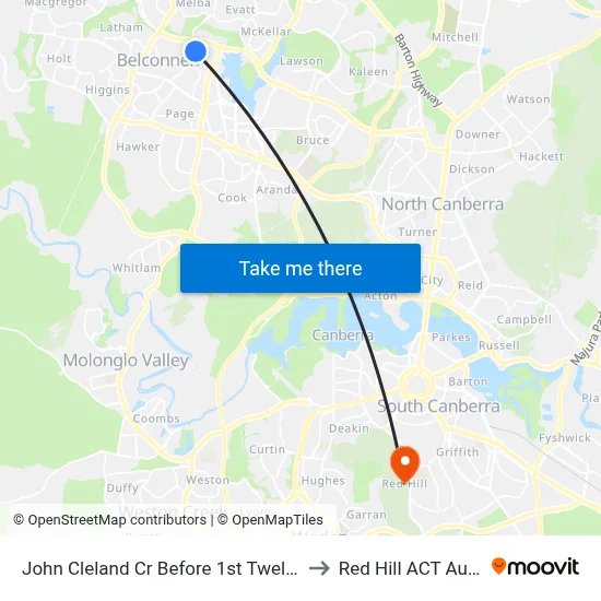 John Cleland Cr Before 1st Twelvetrees Cr to Red Hill ACT Australia map