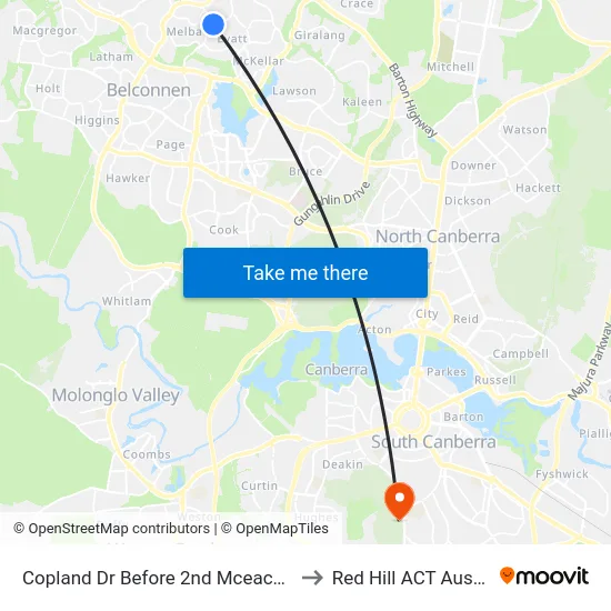 Copland Dr Before 2nd Mceachern Cr to Red Hill ACT Australia map