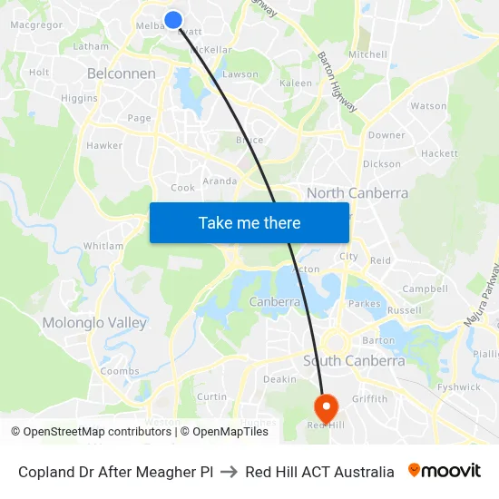 Copland Dr After Meagher Pl to Red Hill ACT Australia map