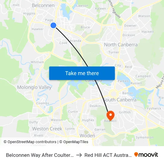 Belconnen Way After Coulter Dr to Red Hill ACT Australia map