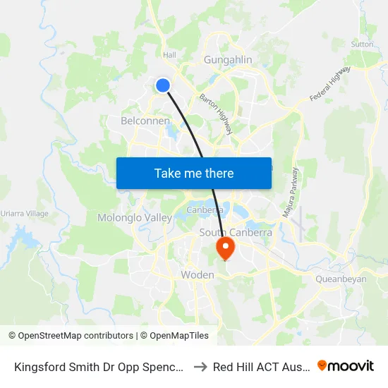Kingsford Smith Dr Opp Spence Shops to Red Hill ACT Australia map