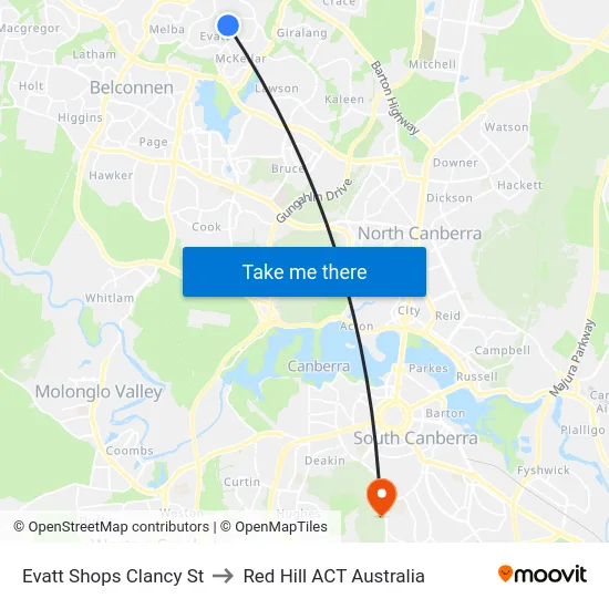 Evatt Shops Clancy St to Red Hill ACT Australia map