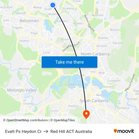 Evatt Ps Heydon Cr to Red Hill ACT Australia map