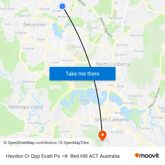 Heydon Cr Opp Evatt Ps to Red Hill ACT Australia map