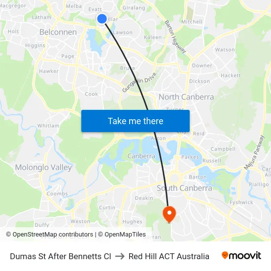 Dumas St After Bennetts Cl to Red Hill ACT Australia map
